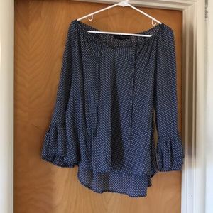 Blue with white polka dot blouse